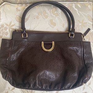 😍Authentic Gucci Guccisima brown leather top handle bag shoulder